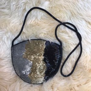 Tricolor beaded evening bag with shoulder strap